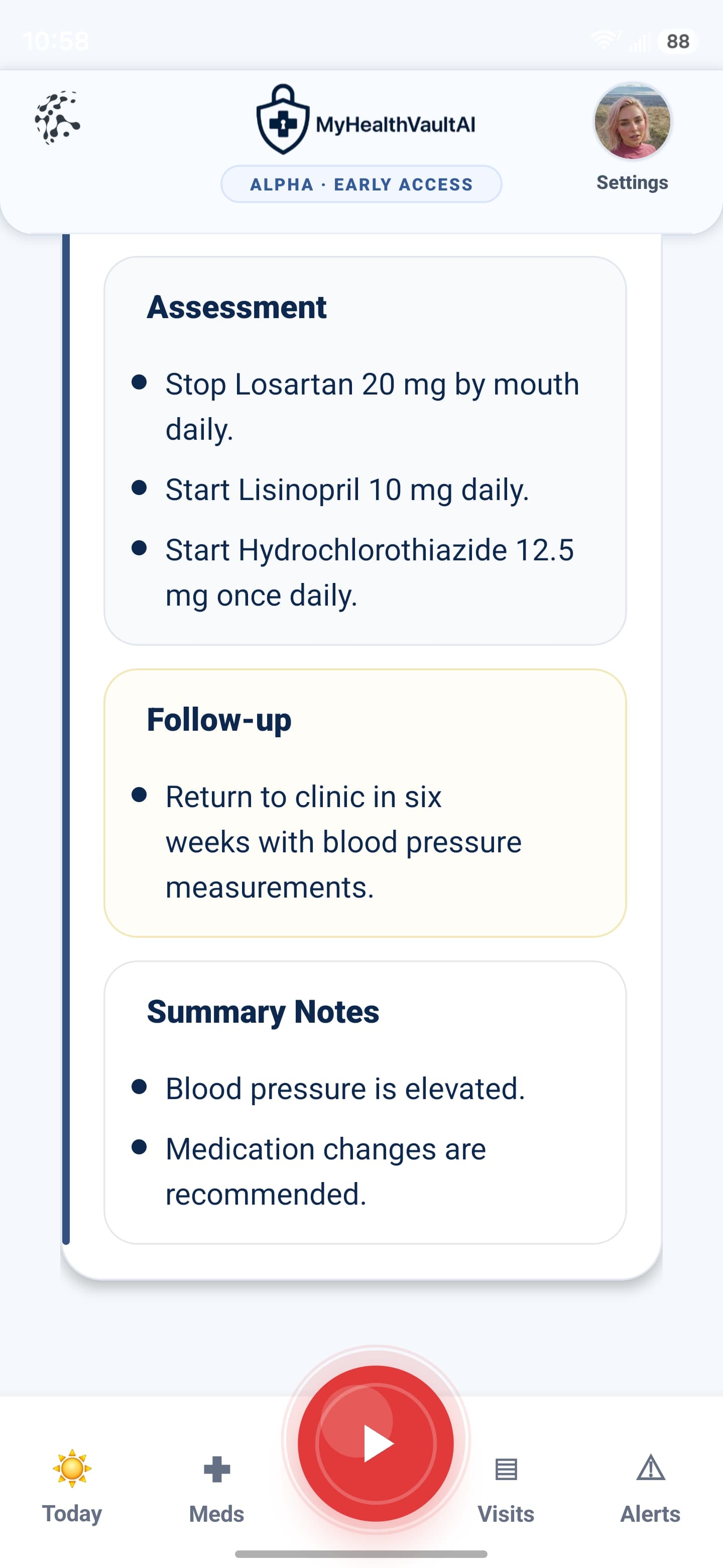 MyHealthVaultAI AI visit summary screen