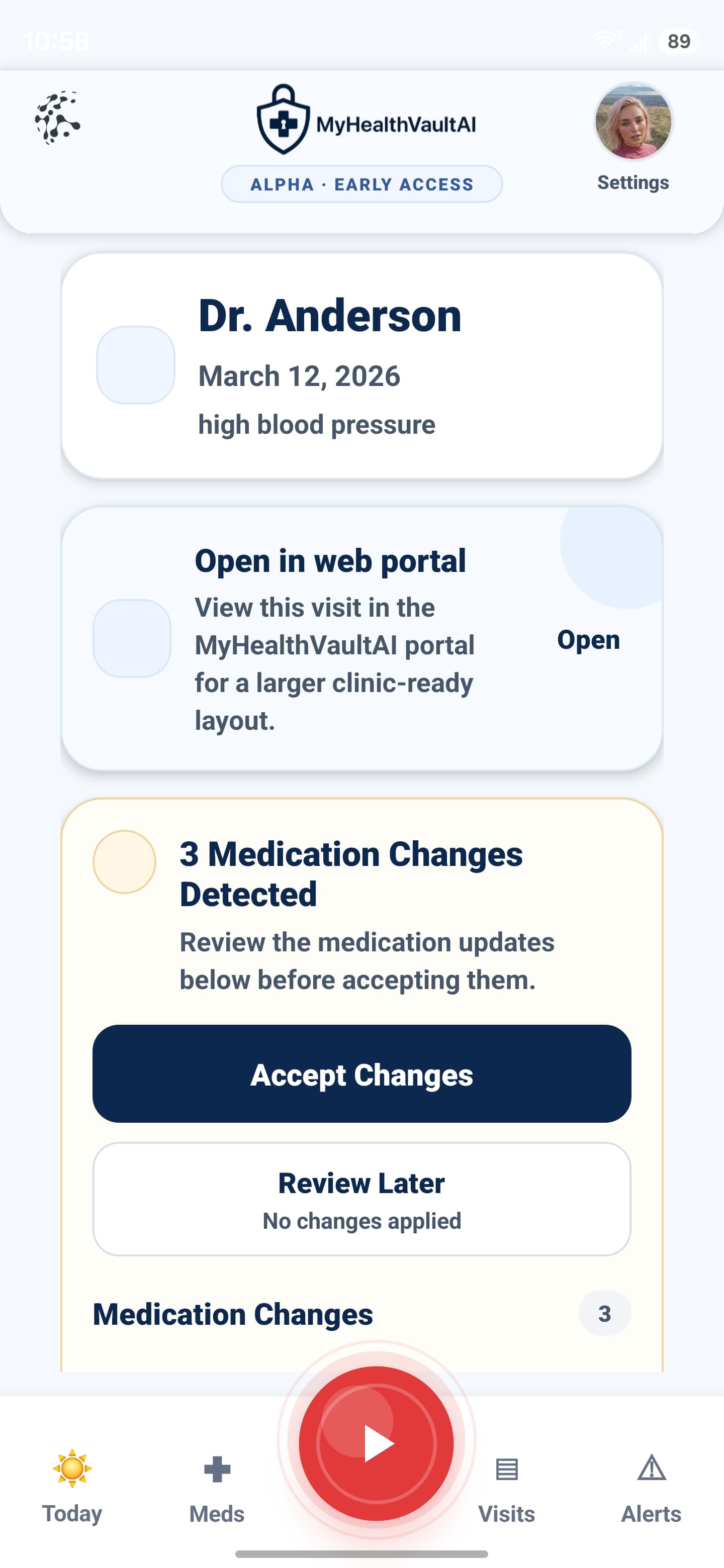 MyHealthVaultAI medication detection screen