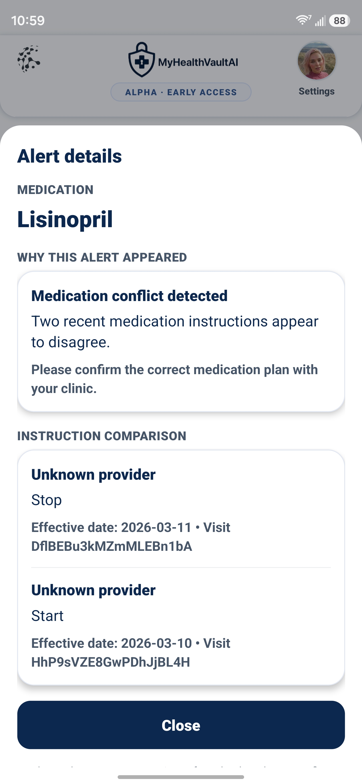 MyHealthVaultAI medication conflict alert